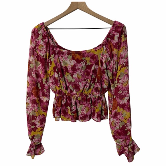 Wayf Tops - WAYF FLORAL LONG SLEEVE CROPPED BLOUSE SMALL